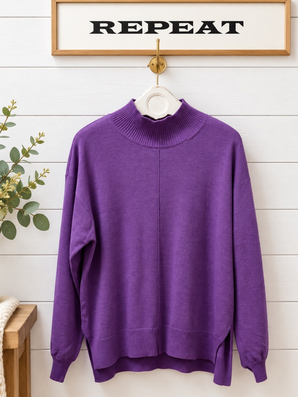 REPEAT Purple Oversized Mock Neck Sweater – XL